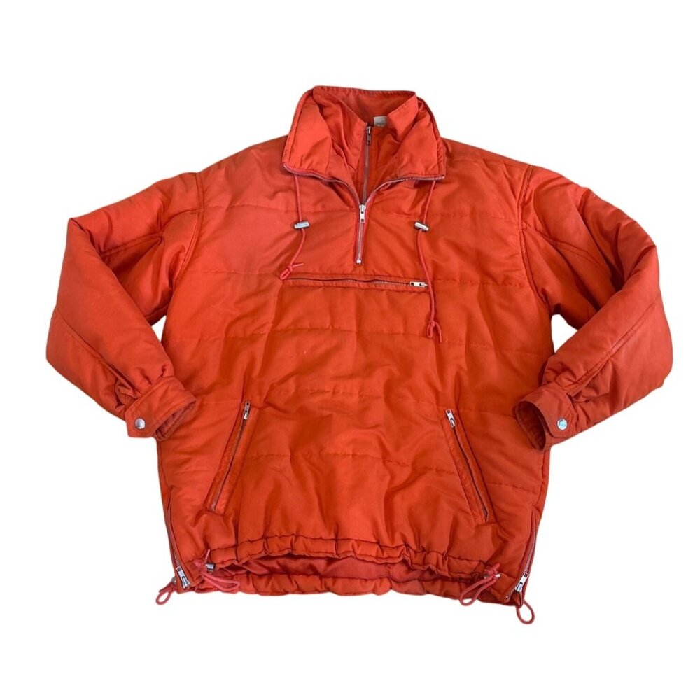 Club Monaco Jacket Bomber Men Lg Orange Quilted Pullover Half Zip Vintage